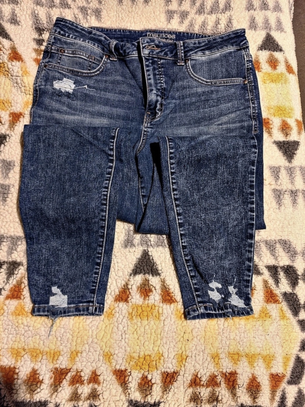 Maurices Mid-Rise High Rise Distressed Blue Jeans Size 12